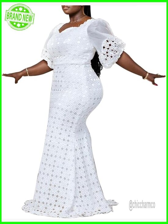 Dresses & Skirts - Plus Size Formal Maxi Dress Lantern Sleeve Bodycon Mermaid Gown
